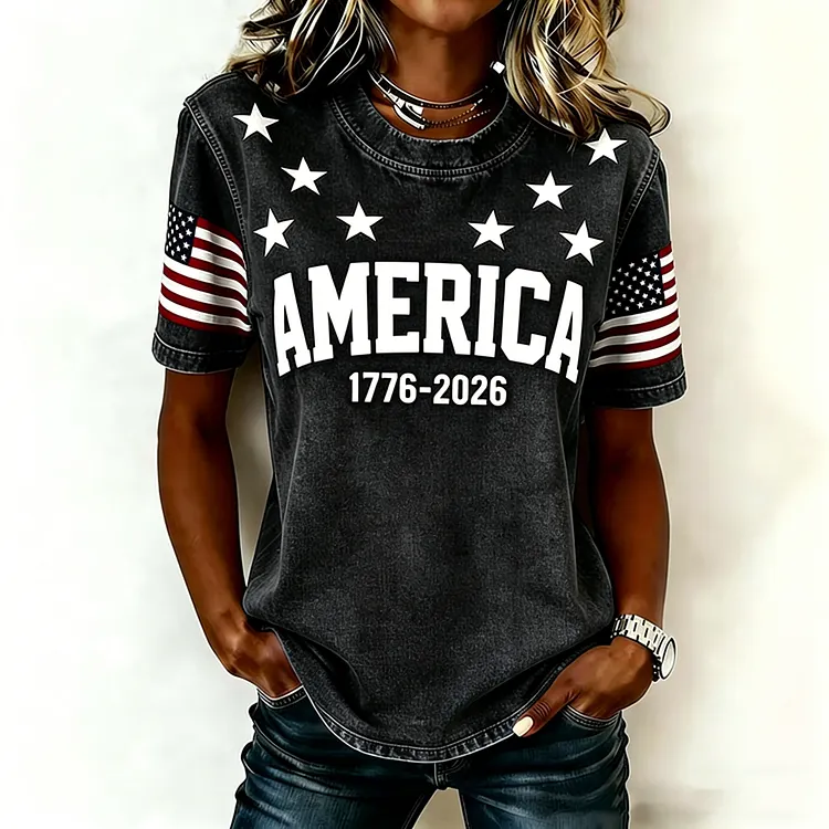 Women's 1776 Independence Day Flag Print Casual T-shirt
