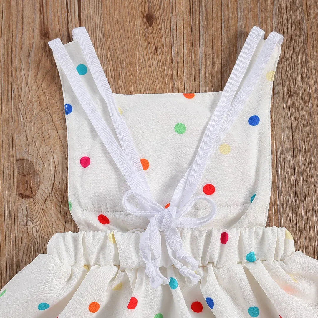 Infant Newborn Baby Girls Summer Dresses Backless Sundress Rainbow Colorful Dots Sleeveless 0-24M Gown
