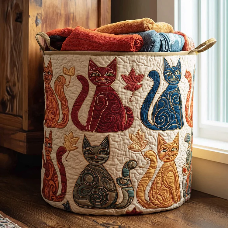 Whimsical Cat Quilted Laundry Basket GFTONL5920
