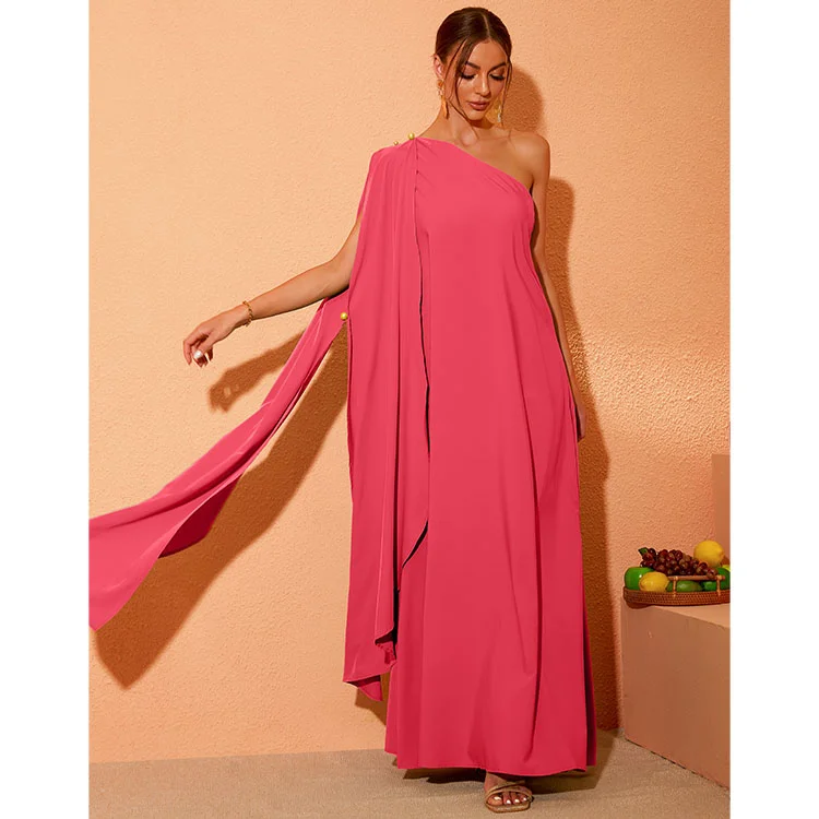 One Shoulder Draped Maxi Dress Flaxmaker