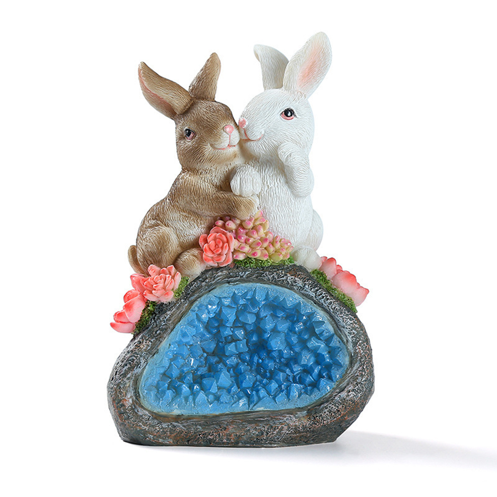 

Resin Rabbit Lovers Figure Solar Lamp Animal Sculpture Courtyard Decoration, 501 Original