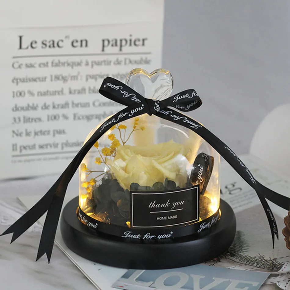 Tegooe DuHouse Forever Roses Preserved Real Flowers in Glass Dome Eternal Flower Gift for Her Valentines Day Anniversary B...