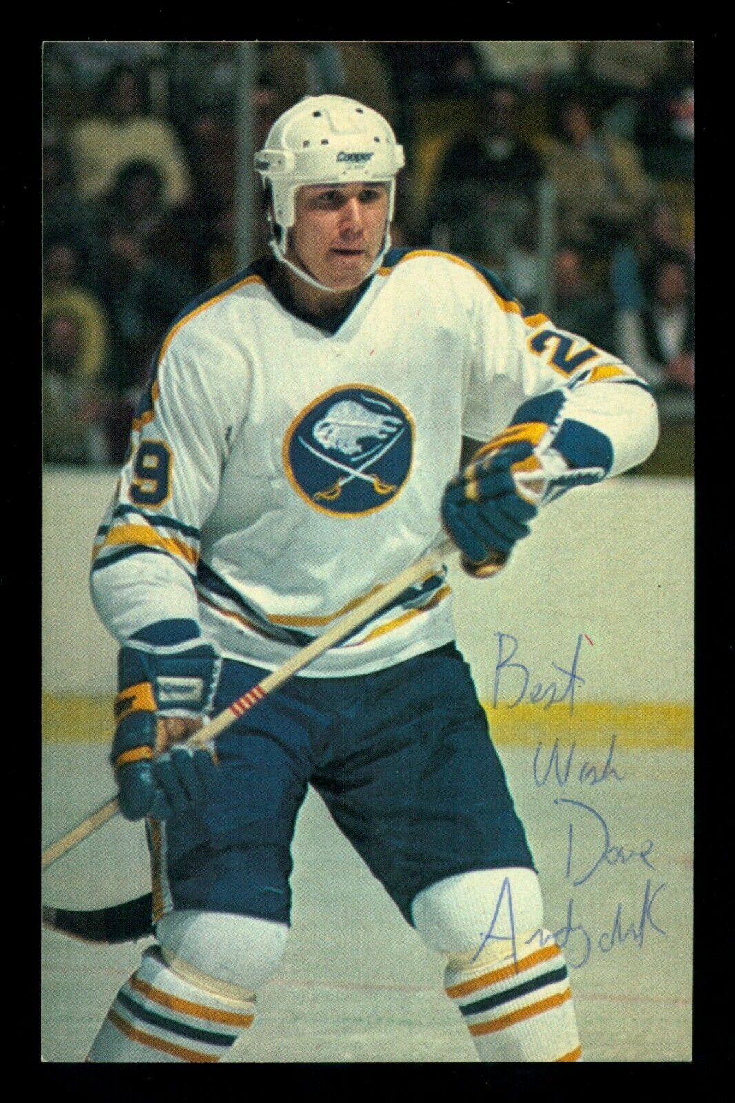 1980's Dave Andreychuk Autograph Signed on Buffalo Sabers Team Issued Post Card