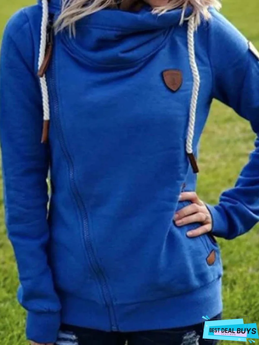 Patchwork Fit Cotton-Blend Casual Hoodies & Tunic Sweatshirt