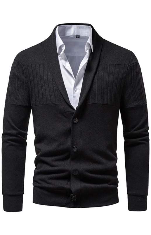 Men's Casual Cardigan Sweater Slim Fit Lapel Contrast Knit Button Sweater