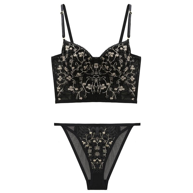 CINOON New Women underwear Set Lace Sexy Push-up Bra And Panty Sets Embroidered Brassiere Adjustable Straps Gathered Lingerie