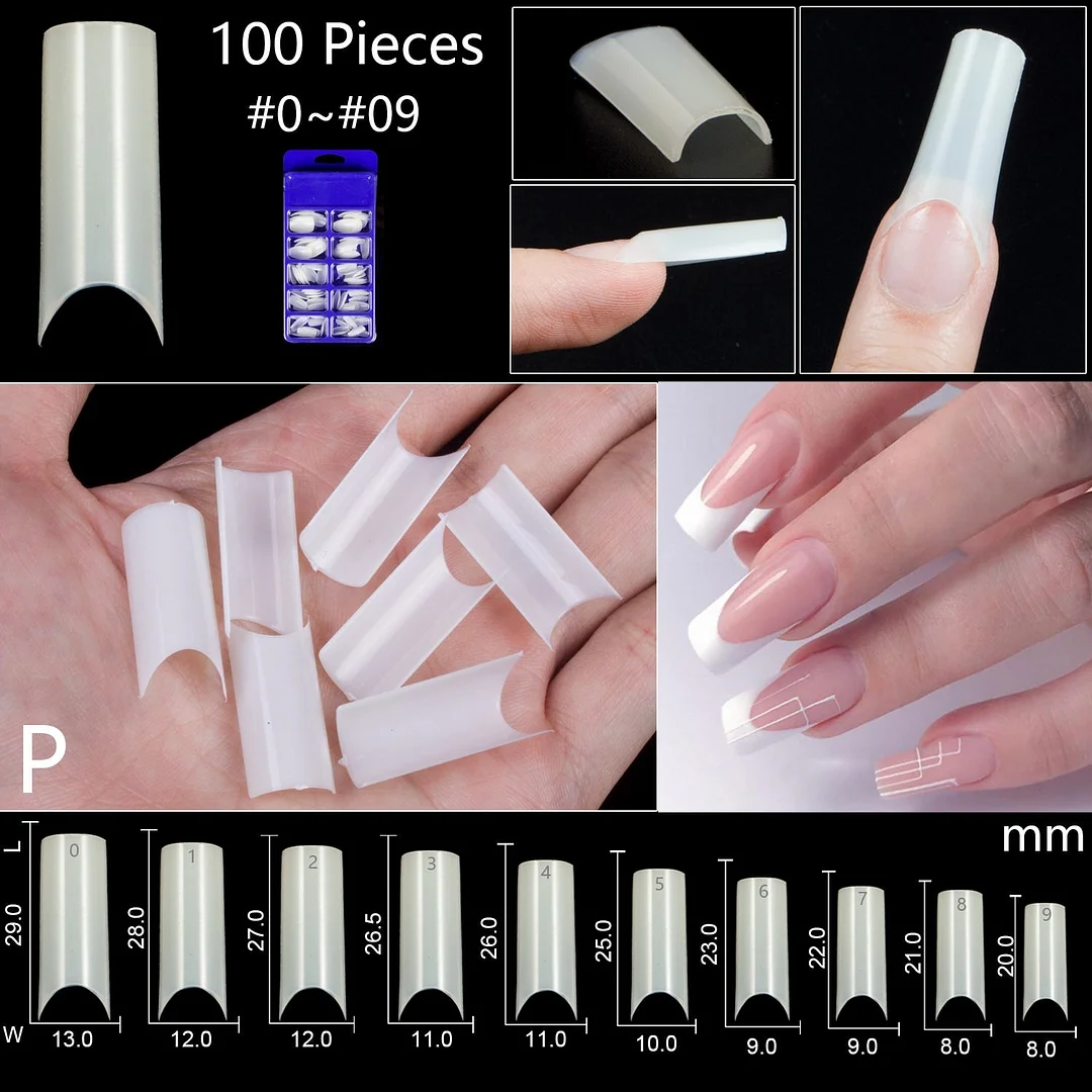 100pcs/set 10 Sizes Full Cover False Nail Tips Ballerina Coffin Fake Nails Square Stiletto French Acrylic Press On Nails-Nail Inspo