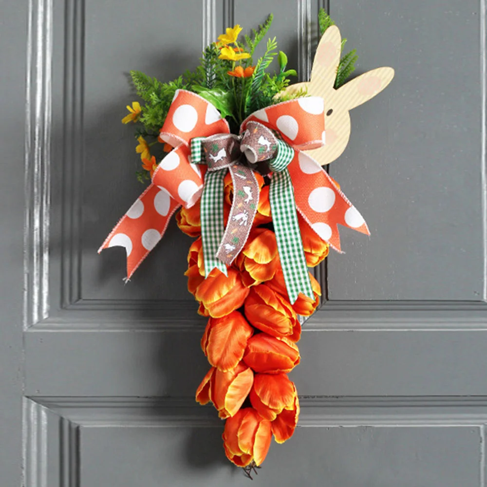 Easter Tulip Simulation Flower Carrot Rabbit Shaped Wreath Pendant
