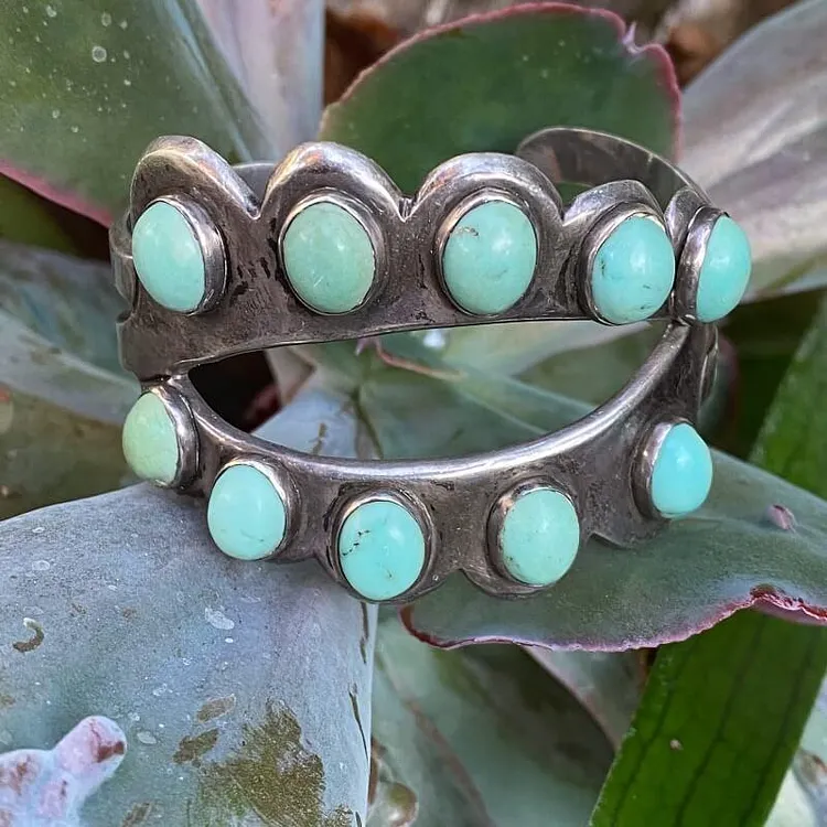 Vintage Mint Green Turquoise Cuff Bracelet Sterling Taxco