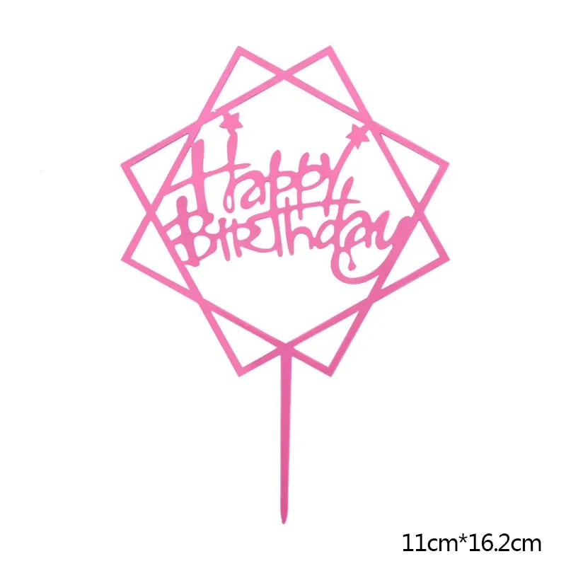 Happy Birthday Cake Topper Acrylic Gold Silver Cake Flag Cupcake Topper For Boy Girl Birthday Party Decorations Wedding Supplies