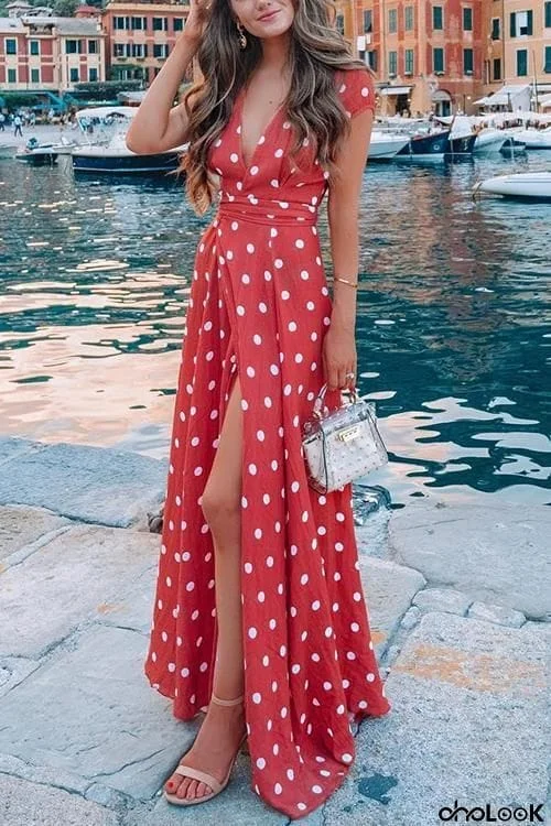 Polka Dot Wrap Maxi Dress