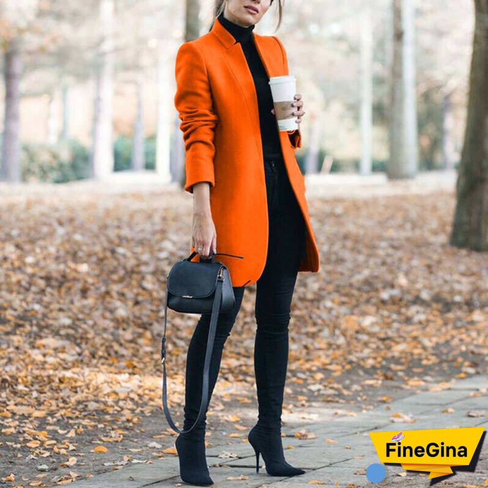 NEW Trending Autumn and Winter Fashion Women's Stand-up Collar Woolen Coat Solid Color Lapel Wool Overcoat Loose Long Windbreaker Jacket Plus Size