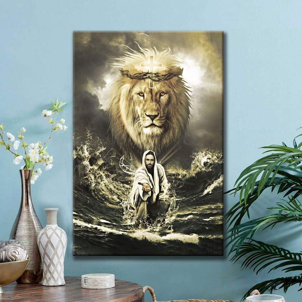 Jesus reaching in the water, Jesus lion Canvas Wall Art