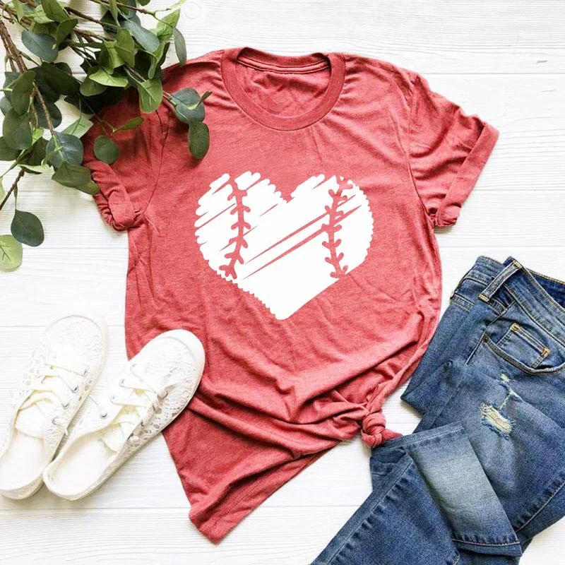 Heart-shaped Floral Round Neck Short Sleeves T-shirt