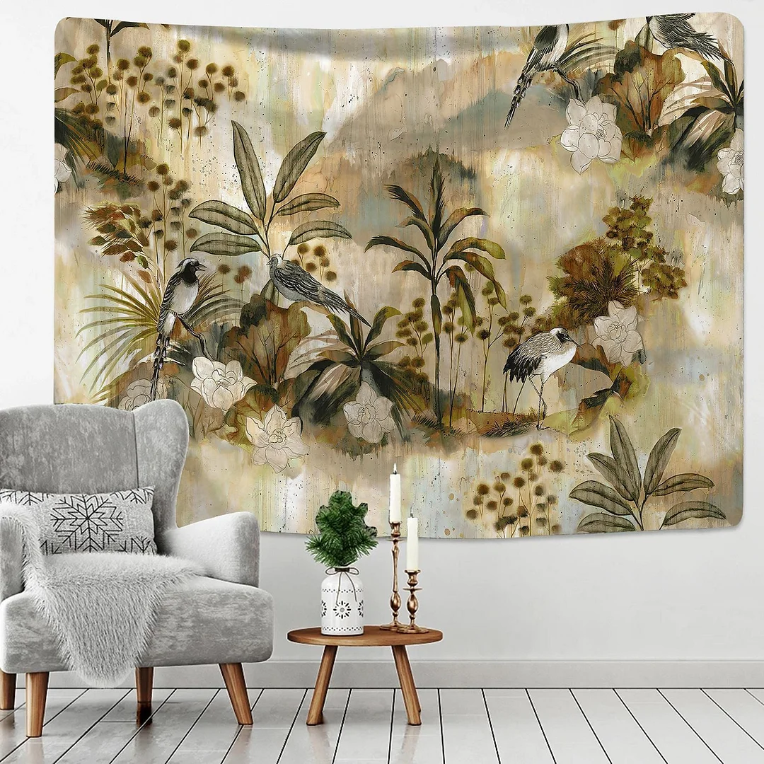 Tropical Rainforest Tapestry Wall Hanging Family Bedroom Decoration Polyester Fabric Bohemian Plant Art Printing Forest Tapestry