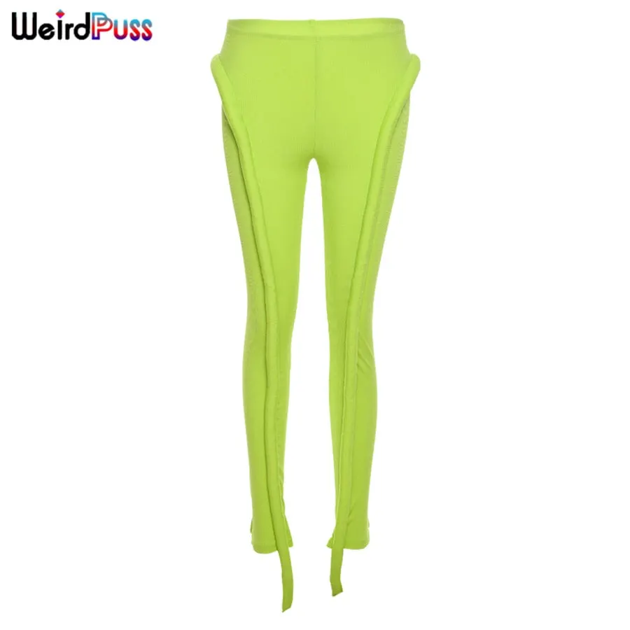 Weird Puss Sexy Women Low Waist Pants Trend Design Fitness Casual Ribbed Skinny Fashion Streetwear Slim Sporty Running Jogger