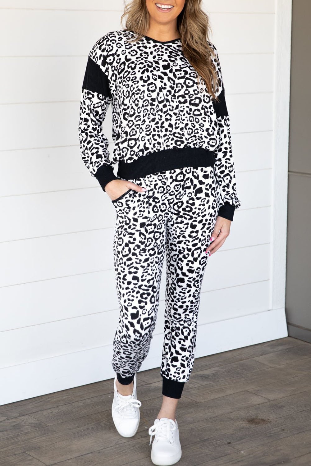 Leopard Print Pullover and Joggers Set-PABIUYOU- Women's Fashion Leader