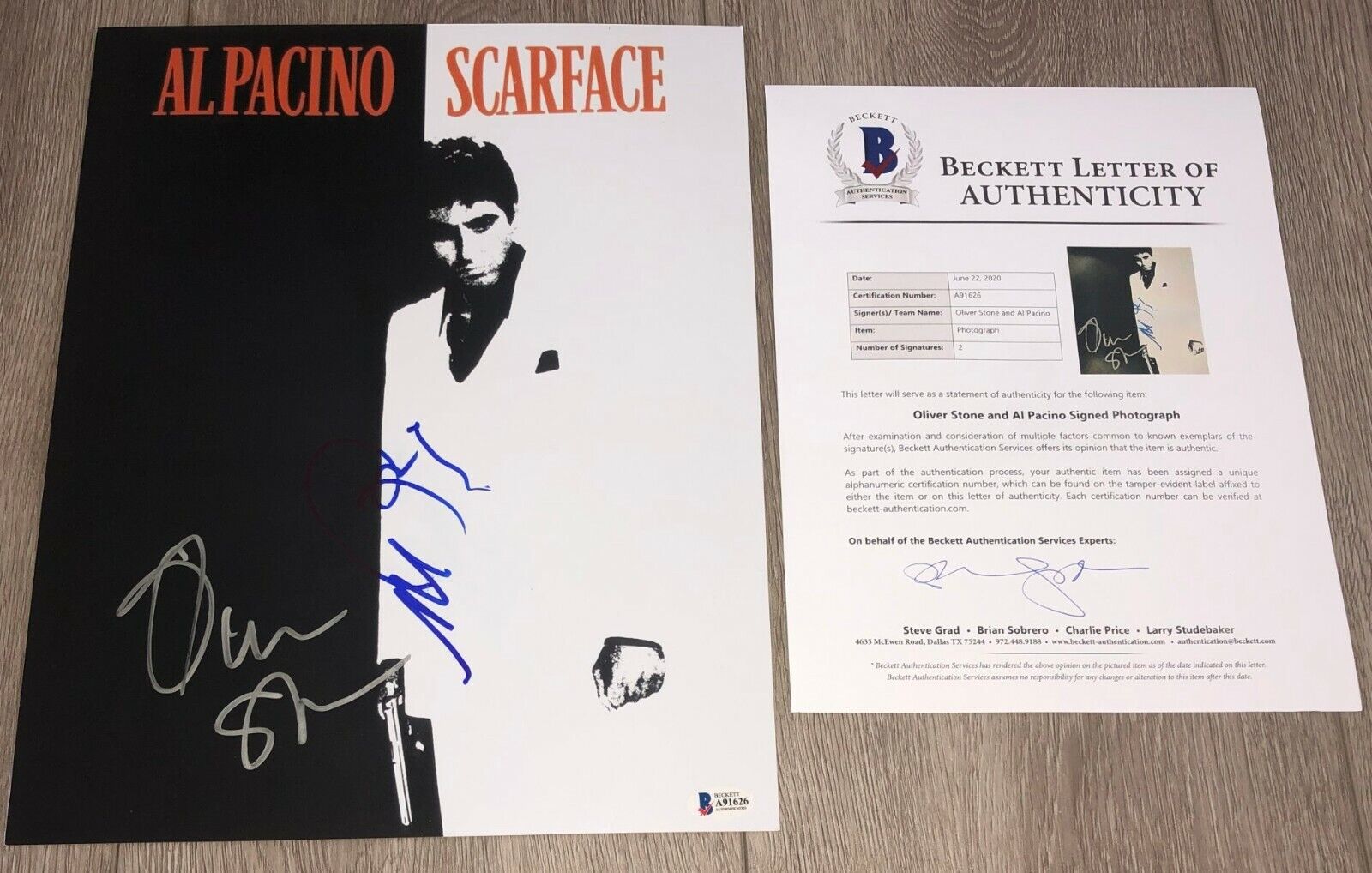 AL PACINO OLIVER STONE SIGNED SCARFACE 11x14 Photo Poster painting w/EXACT PROOF BECKETT BAS LOA