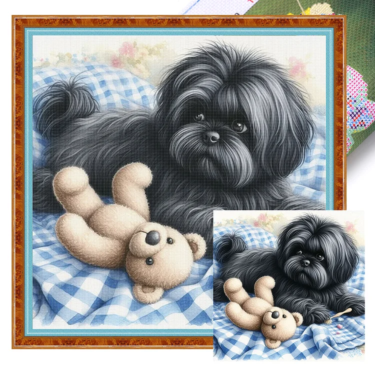 【Huacan Brand】Puppy and Bear 40*40cm 11CT Stamped Canvas Cross Stitch gbfke