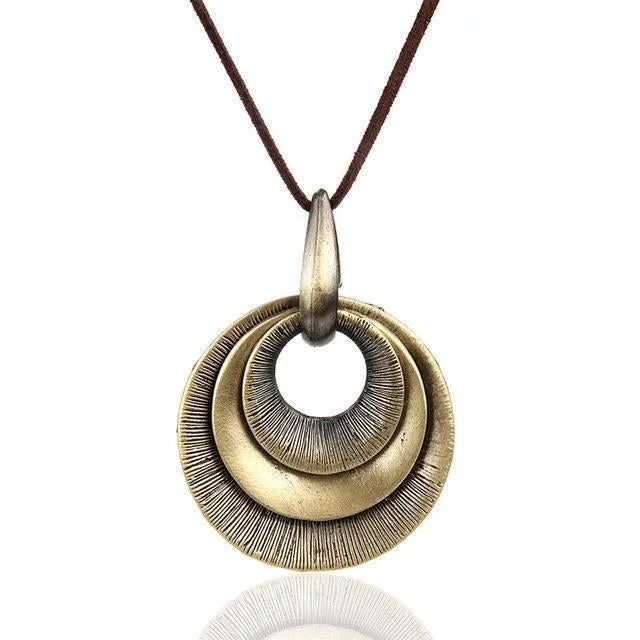 Womens Round Alloy Sweater Necklaces