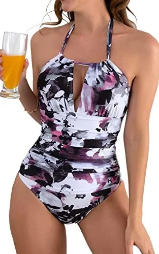 V Neck One Piece Tummy Control Swimsuits