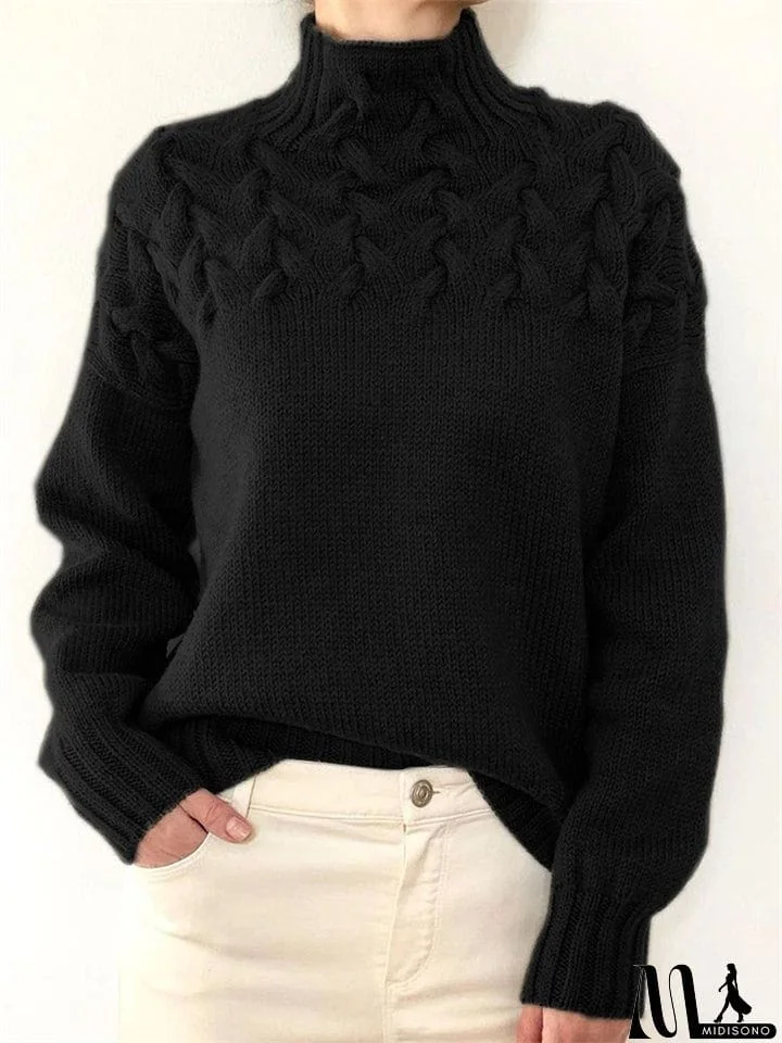 Turtle Neck Solid Color Knitted Sweaters For Women