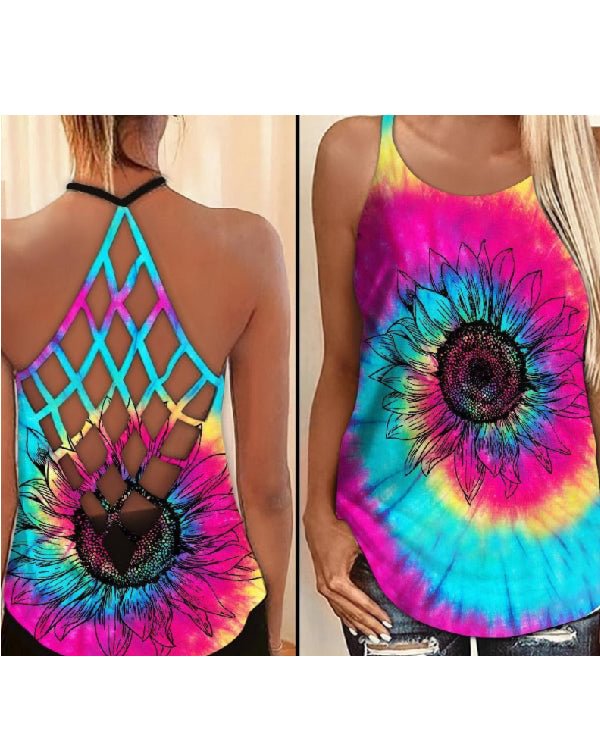 Halterneck Cross-web Punk Print Vest
