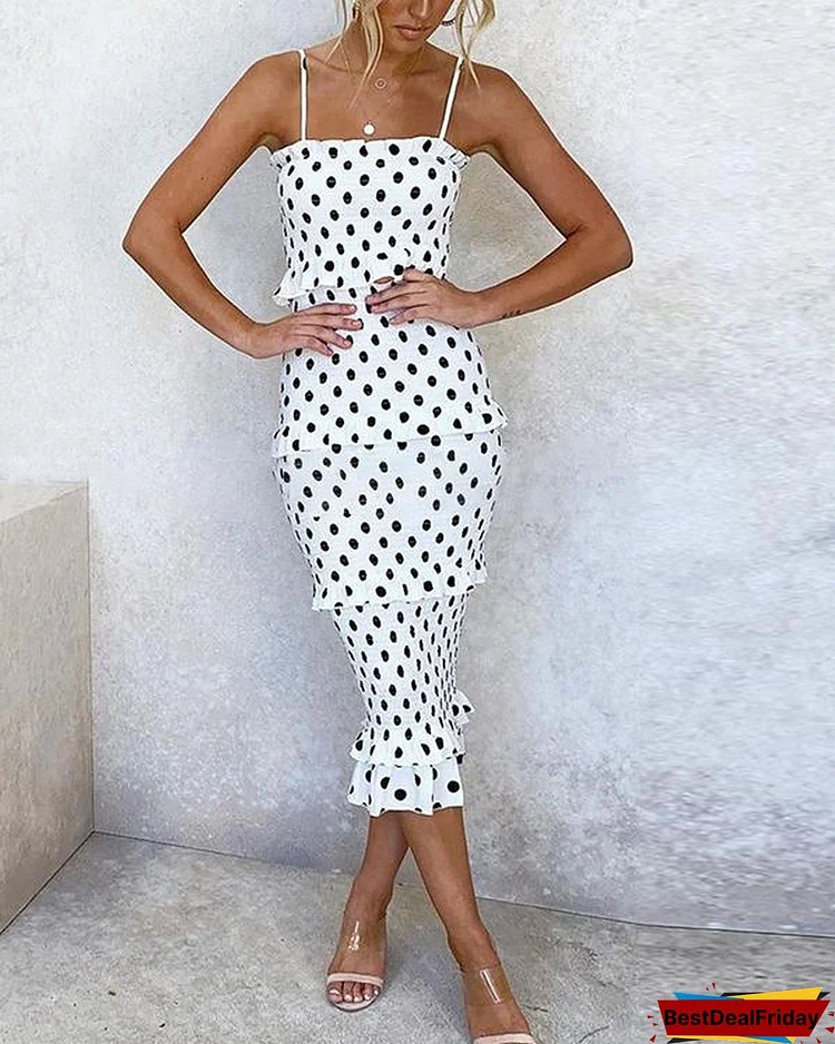Women's Summer Polka Dot Print Party Midi Dress
