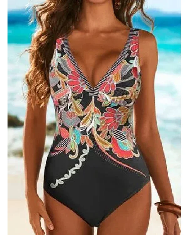 One Piece Print Casual Swimsuit