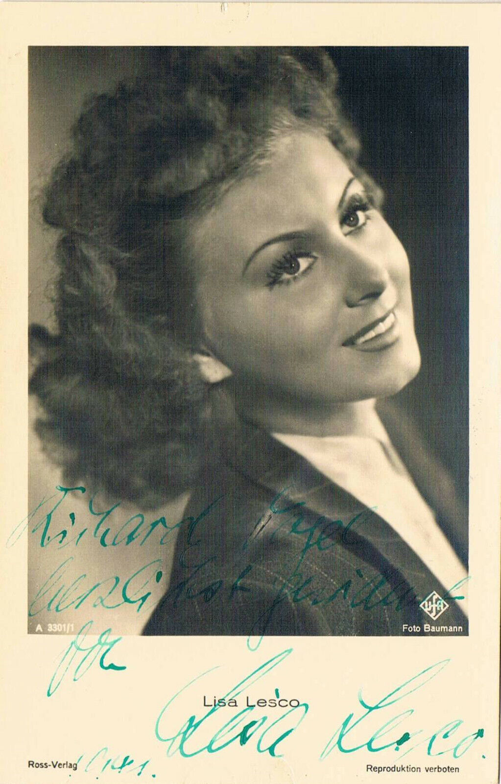 Lisa Lesco 1915-2003 autograph signed postcard Photo Poster painting 3.5x5.5