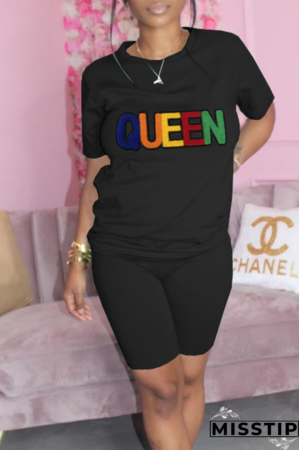 Red Casual Solid Embroidered Patchwork O Neck Short Sleeve Two Pieces