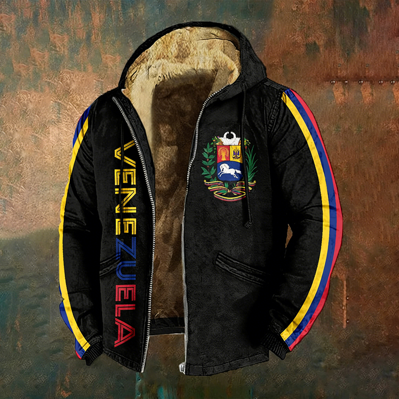 Men's Venezuelan Inspired Pattern Full Zip Washed Hoodie artswardrobe