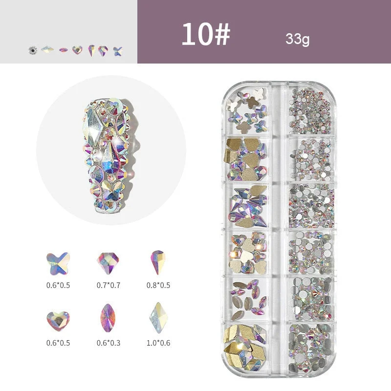 12 Grids/Box Nail Rhinestones 3D Nail Art Decoration Colorful Crystals 3D Nail Sequin Flat Back Stones-Nail Inspo