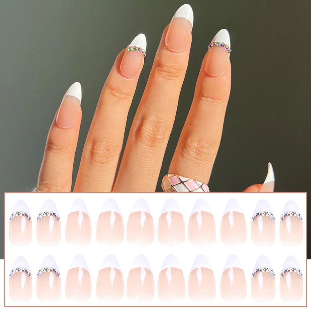 24pcs Point Head False Nails Tips Press On Nail with Heart Print Design Girl DIY Nail Patch Removable French Style Fake Nails-Nail Inspo