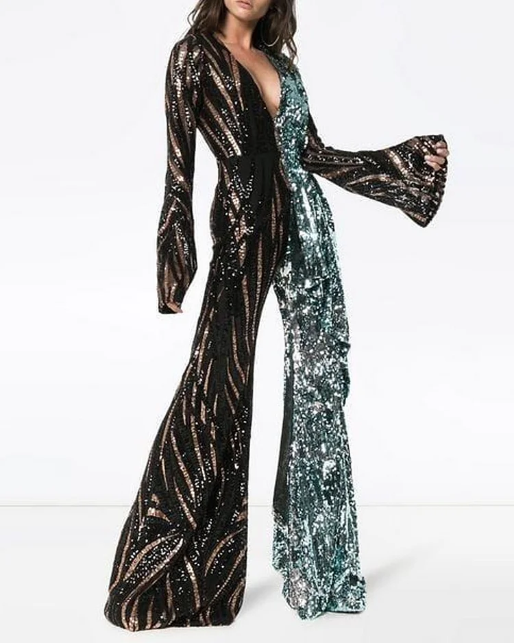  Tiger-print sequined tulle jumpsuit
