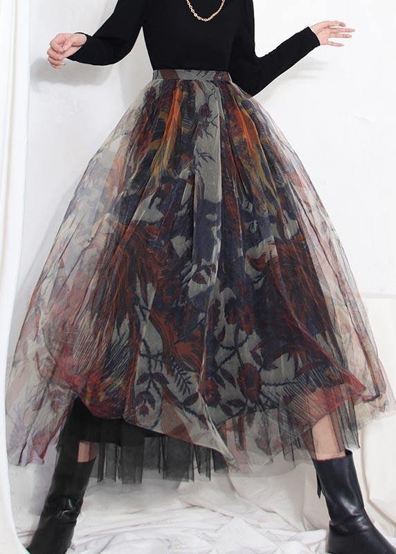 Boutique Black Print asymmetrical design Tiered  Skirt Summer