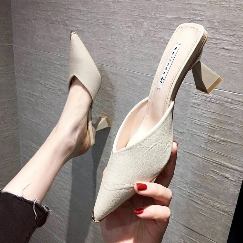 Women's fashion all-match pointed toe high heel chunky heel sandals