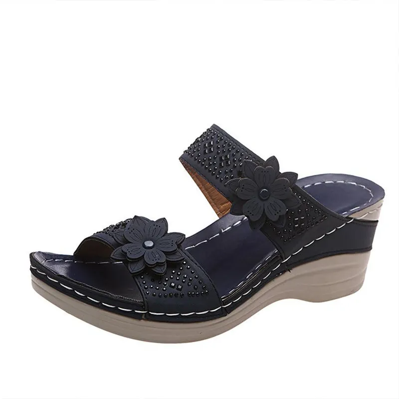 Sursell Sandals Women Casual Shoes Vintage Flower Fish Mouth Sandals