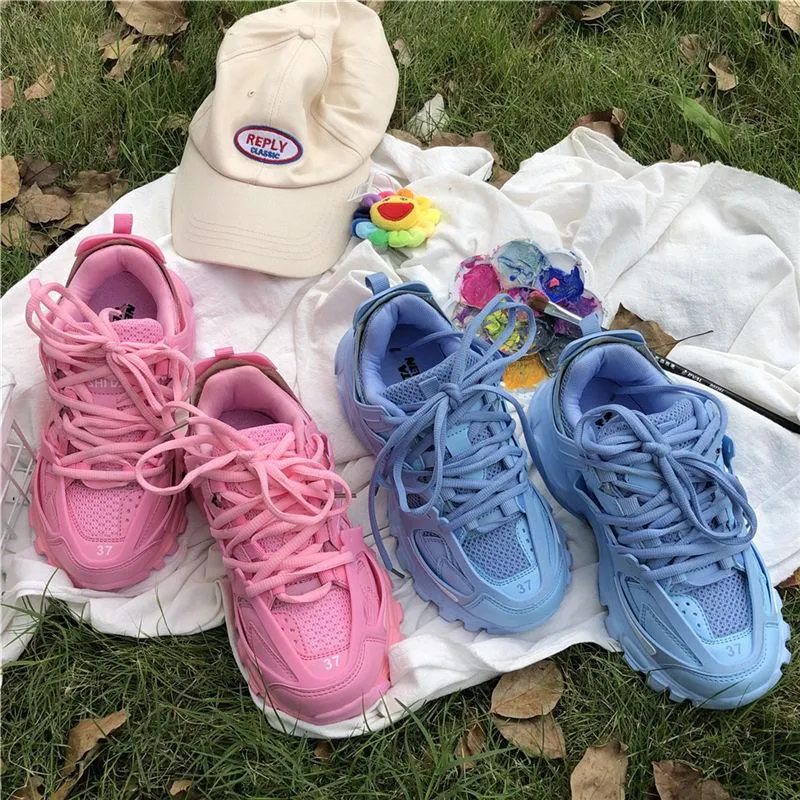 Lovely Pink Chunky Sneakers Women 2021 Thick Sole Girls Sport Shoes Bright Green Fashion Casual Dad Shoes Female Footwear