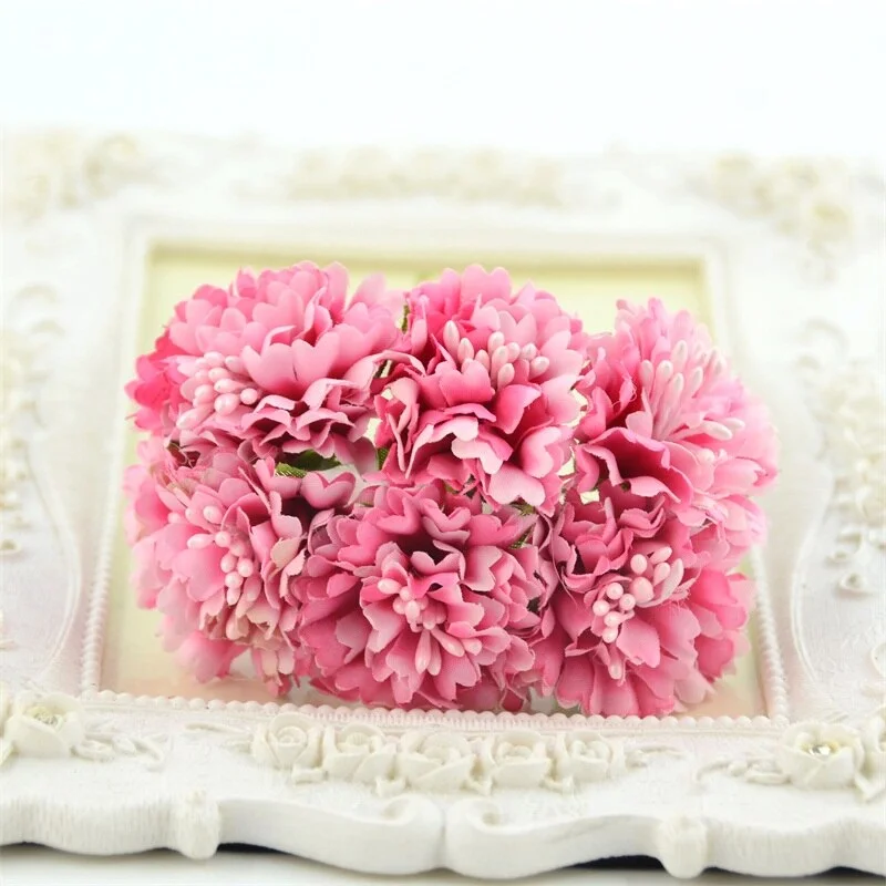 6pcs/lot Mini Artificial Silk Rose Flower Bouquet For Wedding Home Decoration DIY Handmade Crafts Accessories Fake Flowers