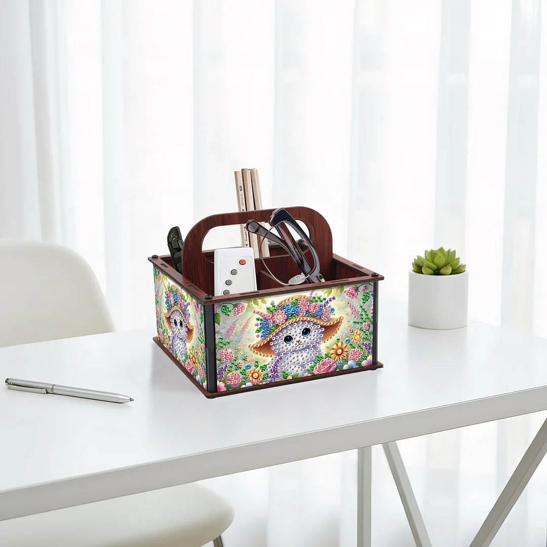 DIY Cat Wooden Diamond Painting Handheld Storage Box Kit Tabletop Art Decor