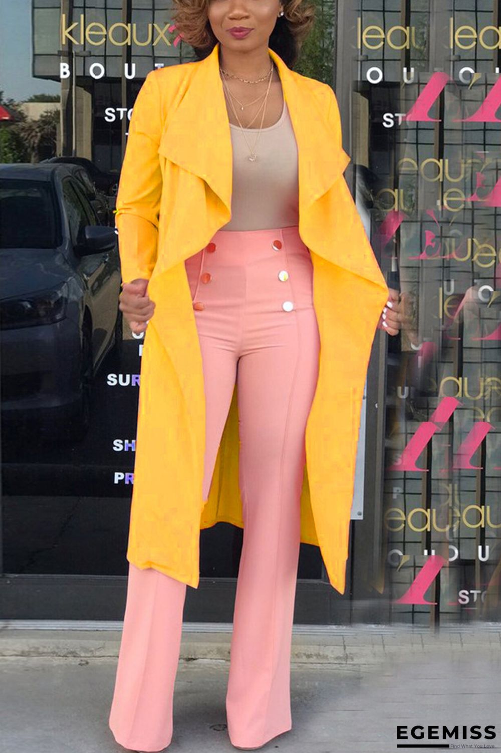 Yellow Notched backless Pure Long Sleeve | EGEMISS