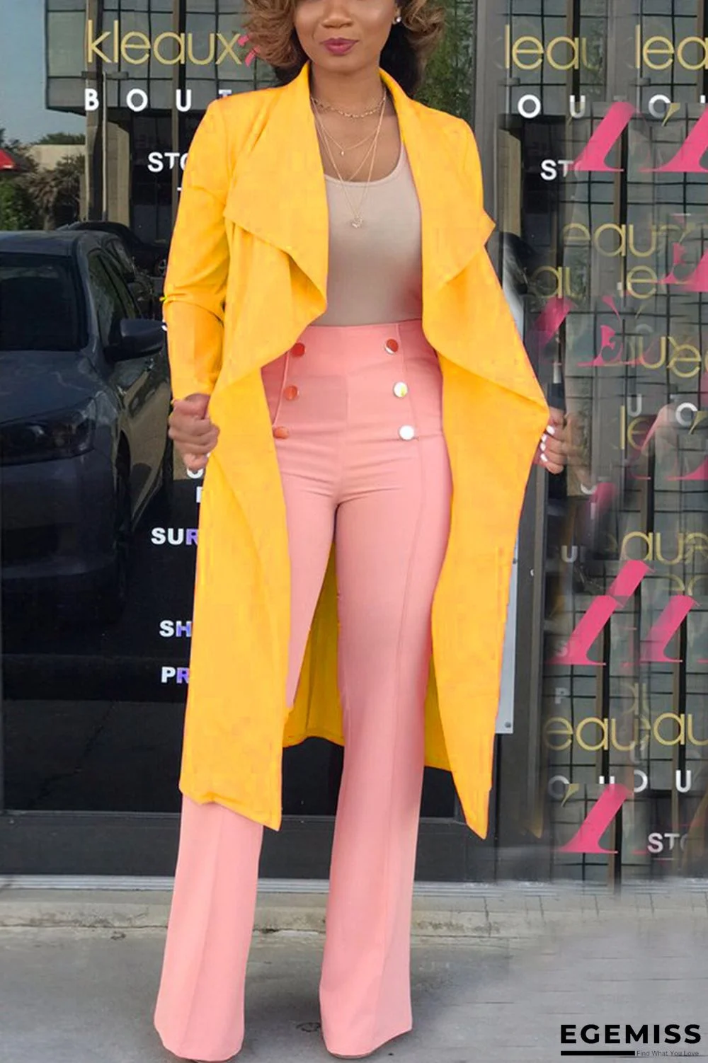 Yellow Notched backless Pure Long Sleeve | EGEMISS