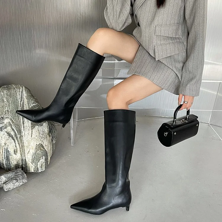 Yyvonne And Winter New Wearing Pointed Wide Boots But Knee-High Cat And Knight Boots Fashion Boots