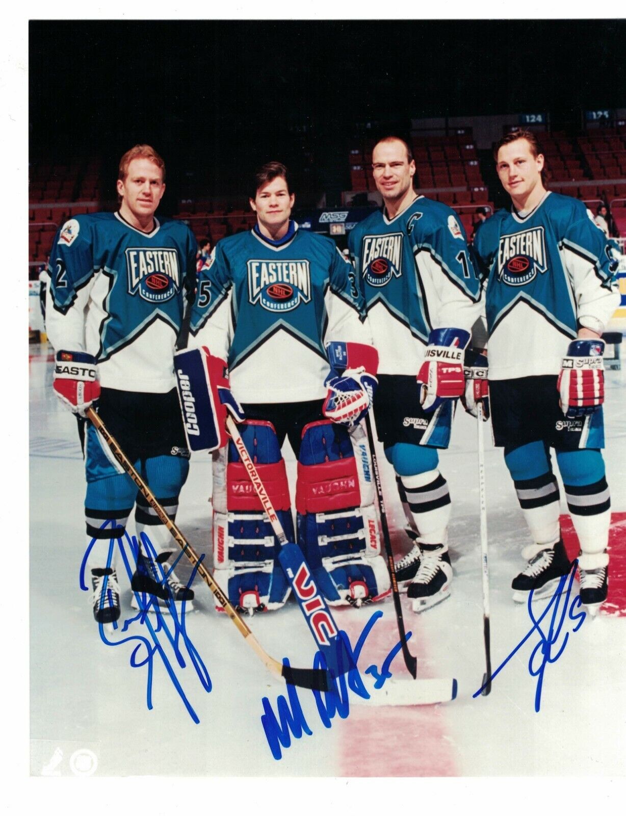 Brian Leetch Mike Richter Adam Graves Signed Rangers AS Photo Poster painting W/Our COA C