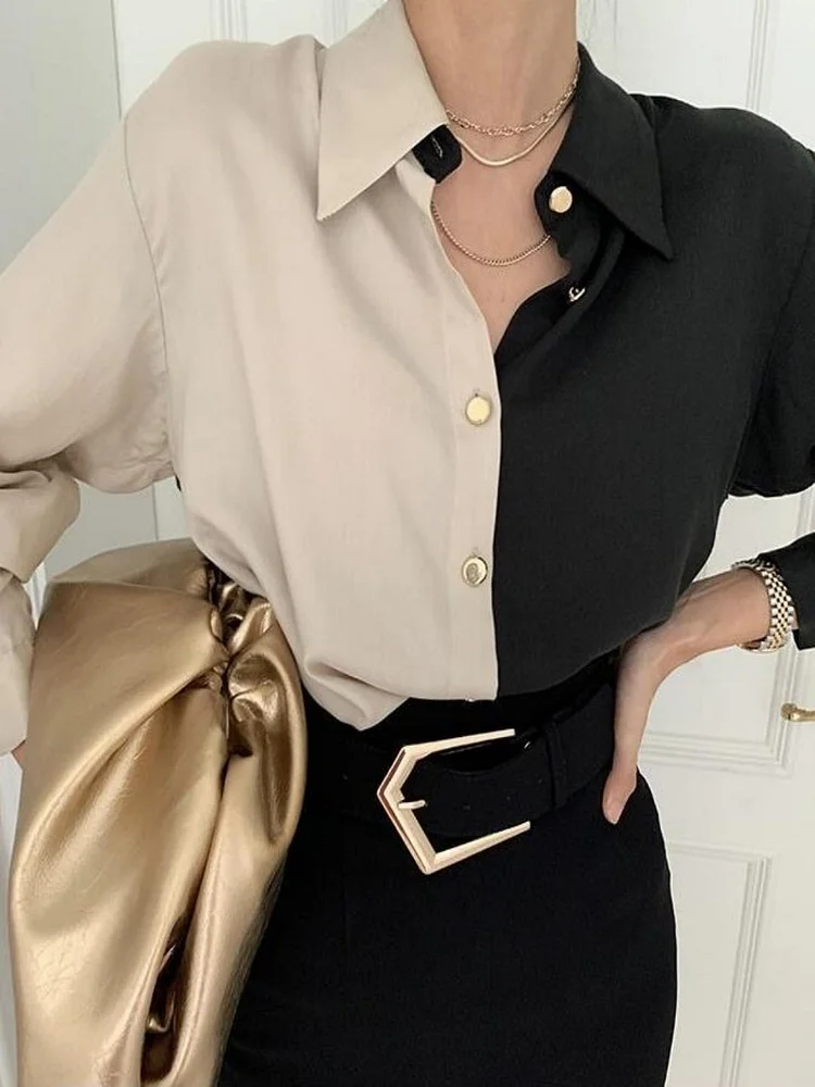 Loose Vintage Color Block Shirt