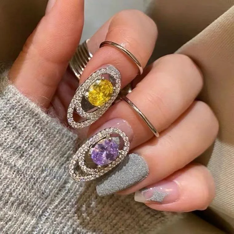Women chic oval rhinestone ring