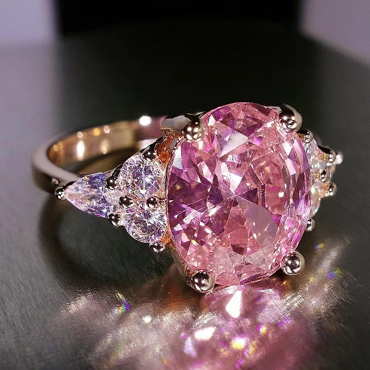 Princess Cut Bling Pink Rhinestone Ring-VESSFUL