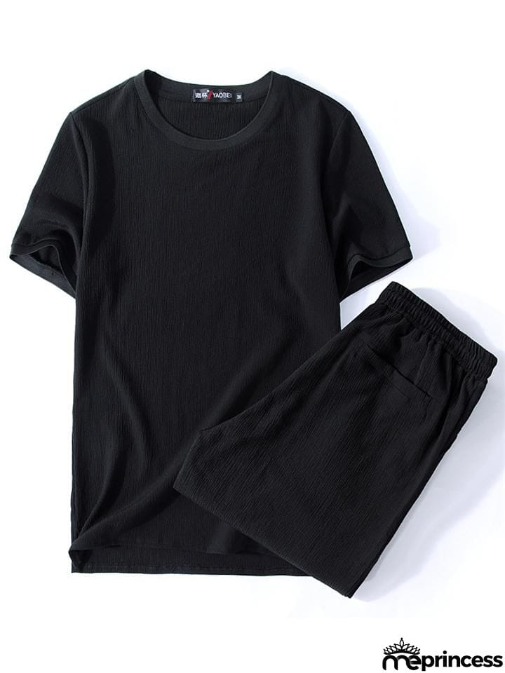 Oversize Comfy Two-Piece Outfit Solid Color T-Shirts + Drawstring Shorts