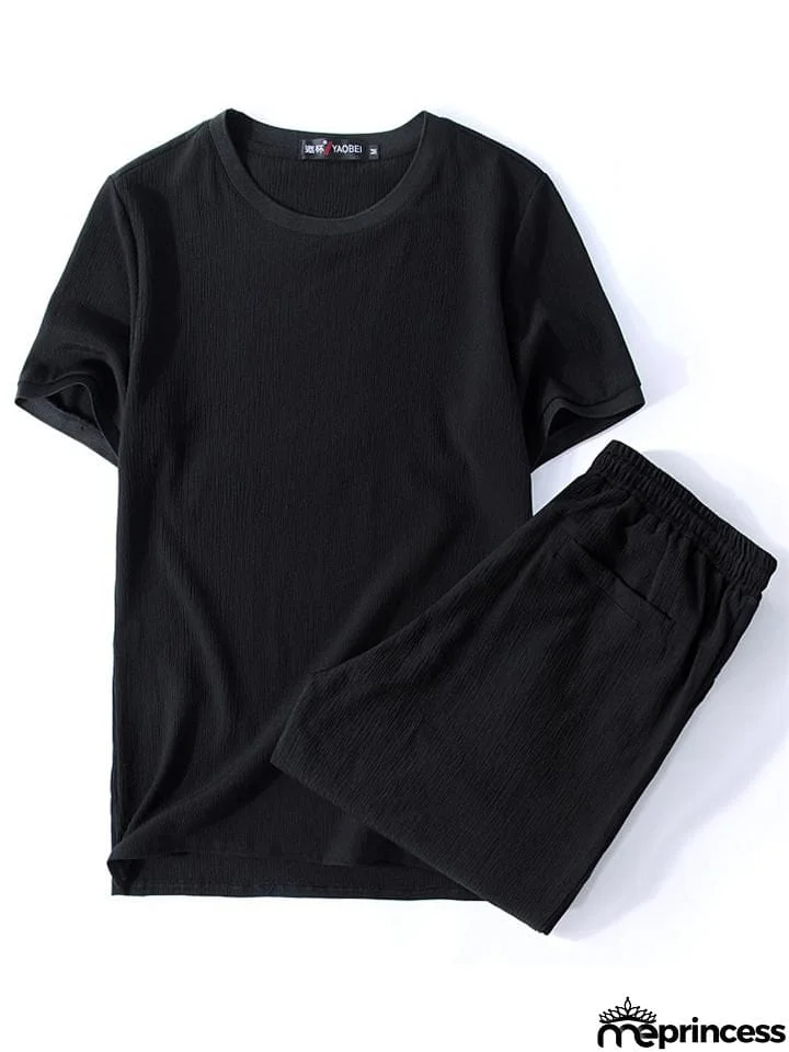 Oversize Comfy Two-Piece Outfit Solid Color T-Shirts + Drawstring Shorts